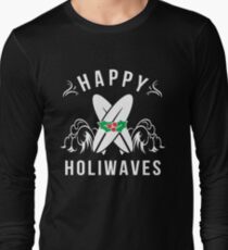 Happy Holiwaves Holidays Christmas Surfing Long Sleeve T-Shirt