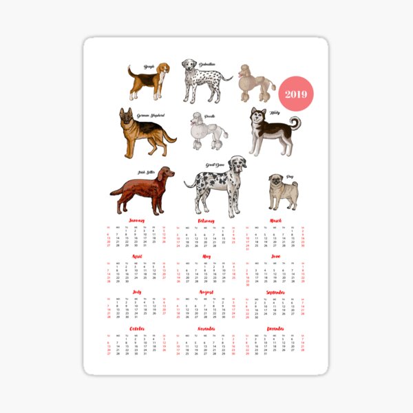 Calendar 2019 Dogs Sketches I Sticker
