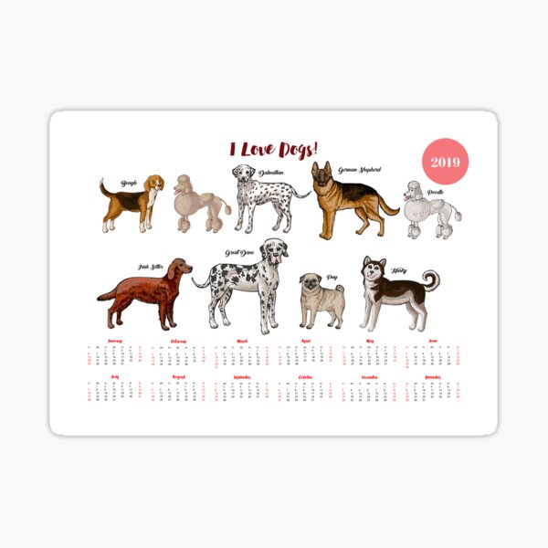 Calendar 2019 Dogs Sketches II Sticker