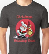 Drinking Christmas Team Cute Cartoon Santa With Deer Gift Unisex T-Shirt