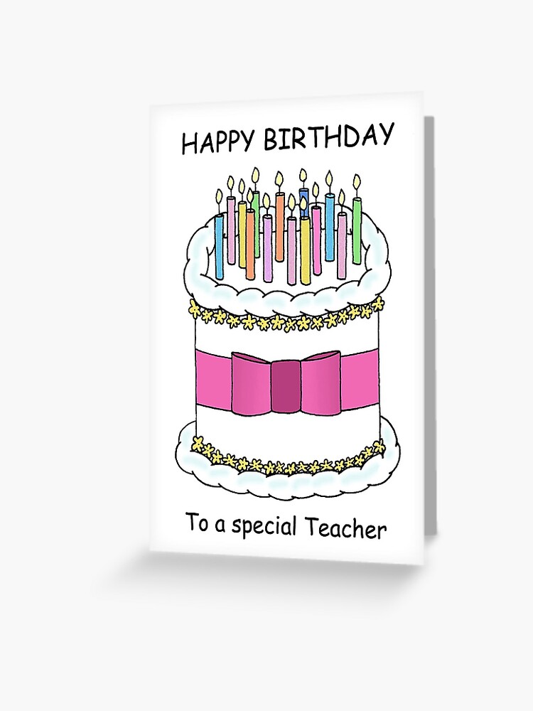 Carte de vœux for Sale avec l'œuvre « Joyeux anniversaire au merveilleux  gâteau et bougies de dessin animé de professeur » de l'artiste KateTaylor