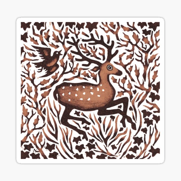 Item preview, Woodland Deer woodcut print designed and sold by natmorleyuk.