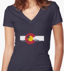 Skier - Colorado Flag - Iron Cross Women's Fitted V-Neck T-Shirt