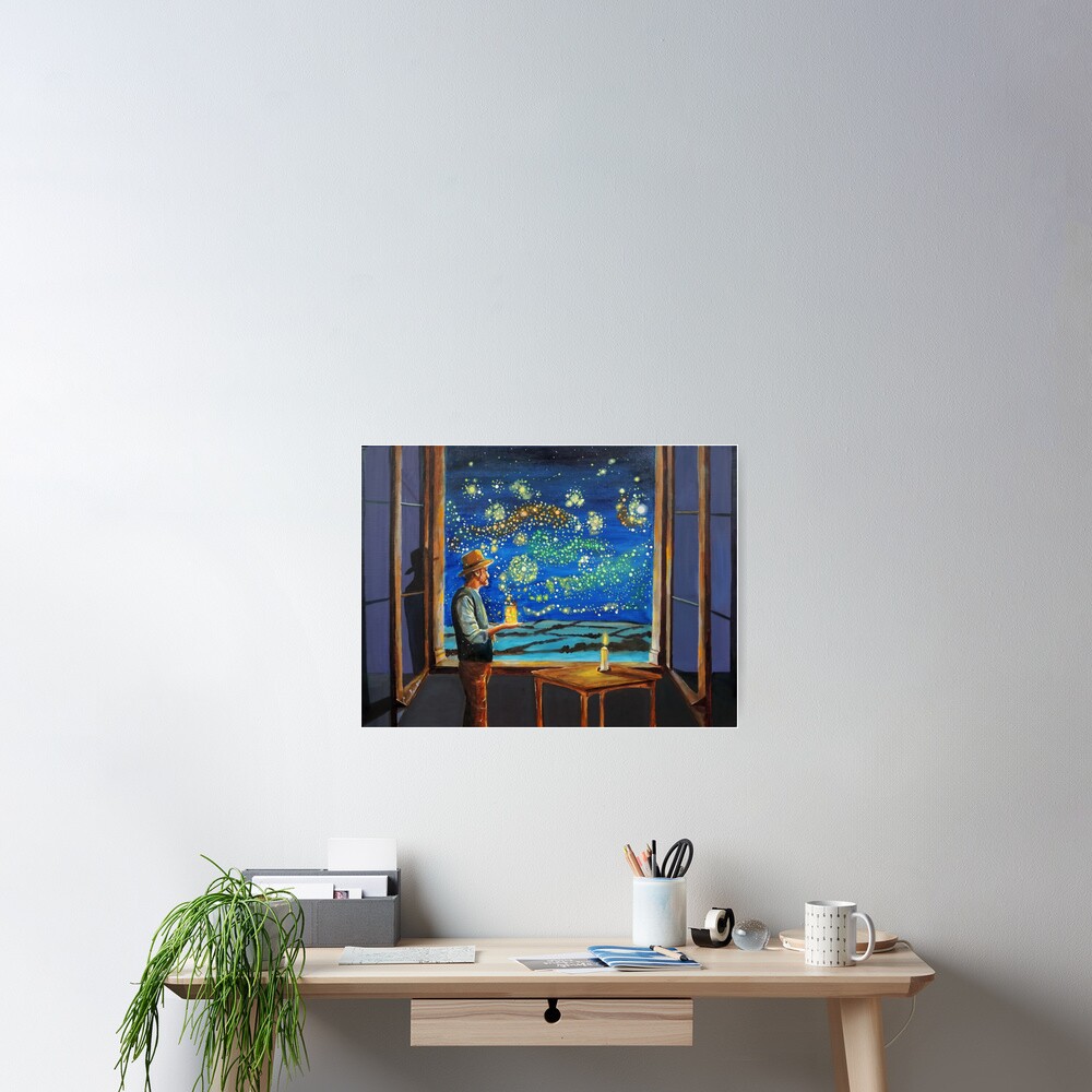 Van Gogh & The Starry Night with fireflies Poster