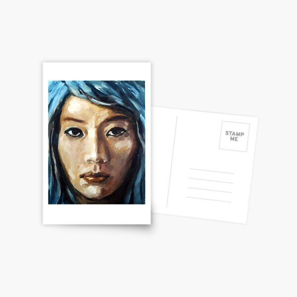 asian girl framed with blue hair Postcard
