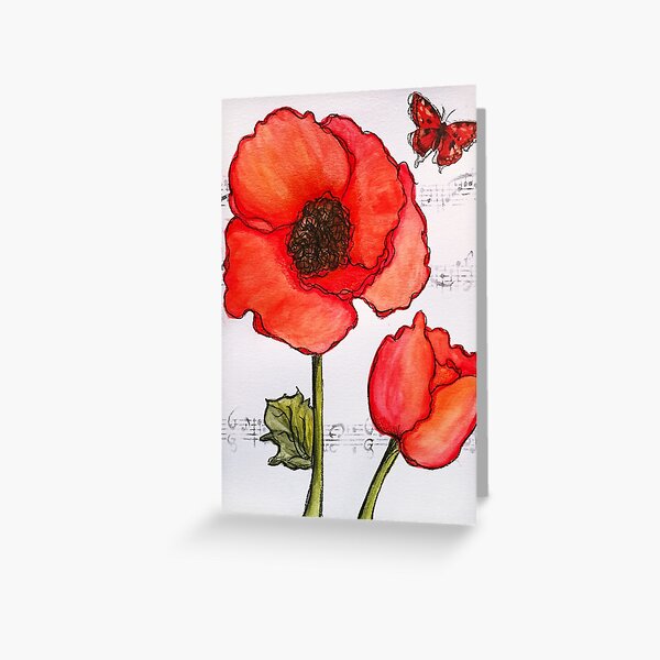 Item preview, Red Poppies and Butterfly designed and sold by ArtChick.