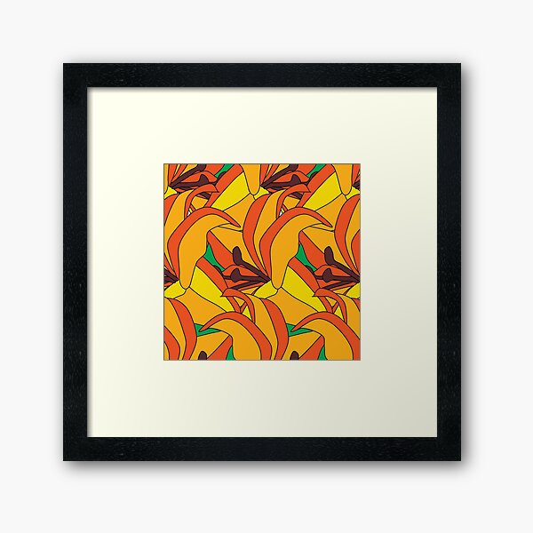Warm Orange & Yellow Flower Flourish Framed Art Print