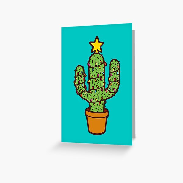 Cactus Christmas Tree in Blue Greeting Card