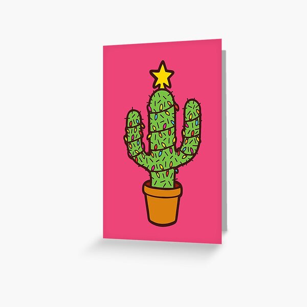 Cactus Christmas Tree in Pink Greeting Card