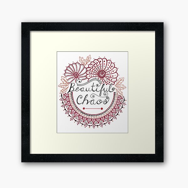 'Beautiful Chaos' Mandala Typography Illustration Red Framed Art Print