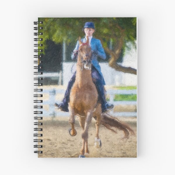 Item preview, Impasto-stylized photo of a woman equestrian riding horse in show arena designed and sold by NaturaLight.
