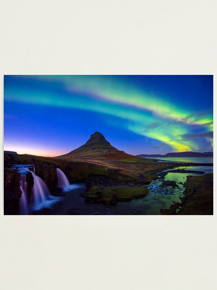 Thumbnail 2 of 3, Photographic Print, Kirkjufell Mountain Aurora Iceland designed and sold by AdrianAlford.