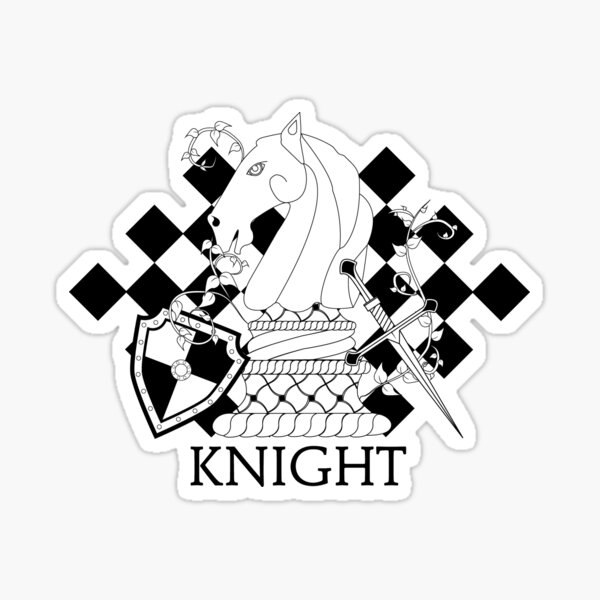 Black and White Knight Chess Piece with Shield and Sword Sticker