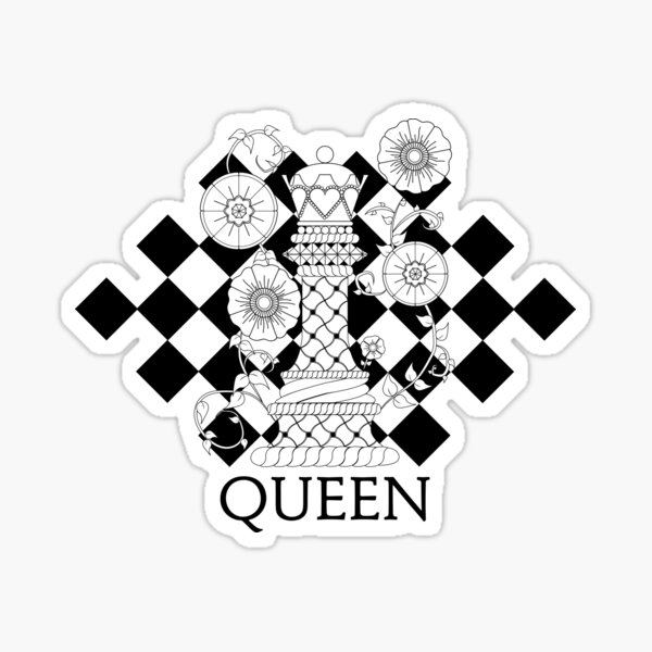 Black and White Queen Chess Piece with Twisted Vines and Flowers Sticker