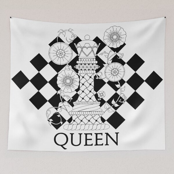 Item preview, Black and White Queen Chess Piece with Twisted Vines and Flowers designed and sold by LeeTowleArt.