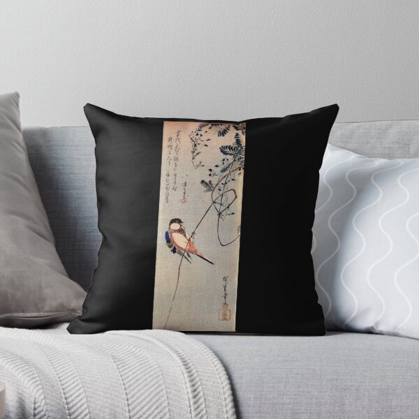 A Bird On A Wisteria by Utagawa Hiroshige (Reproduction) Throw Pillow