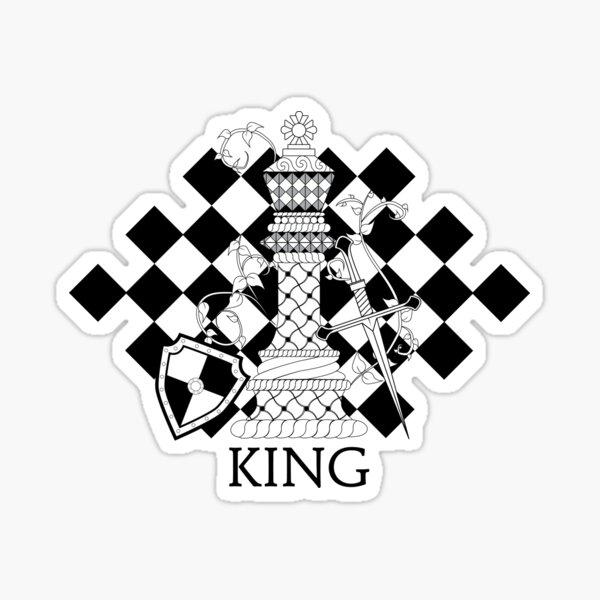Black and White King Chess Piece with Shield, Sword, and Twisted Vines Sticker