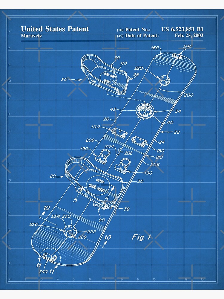 Discover Snowboard Patent - Snowboarding Art - Blueprint Premium Matte Vertical Poster