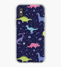 Weltraum-Dinosaurier in einem purpurroten Himmel iPhone-Hülle & Cover