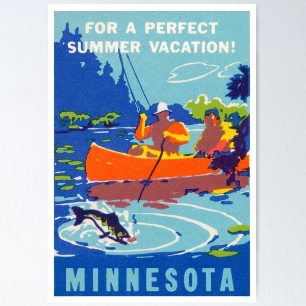 Vintage Travel Poster - Minnesota Print - Braniff International Airways Art  - Fishing Art - Great Gift for Men, Women, Travel Lover - Decor for