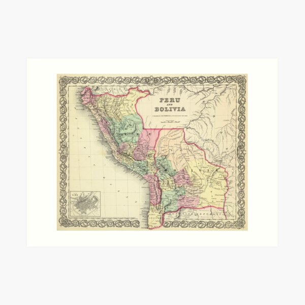 Vintage Map of Peru and Bolivia (1856) Art Print