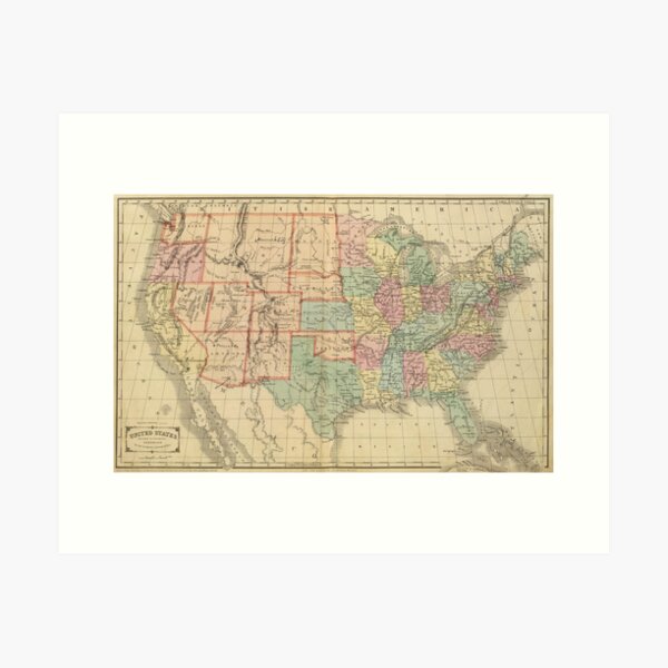 Item preview, Vintage Map of The United States (1864) designed and sold by BravuraMedia.