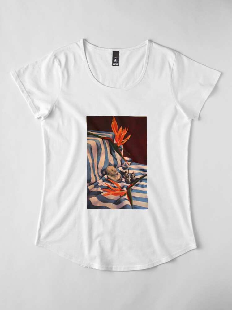 Alternate view of Orange Flowers and Blue Cloth Premium Scoop T-Shirt