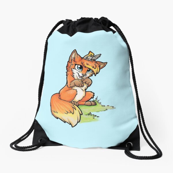 Little Fox and Cockatiel Drawstring Bag