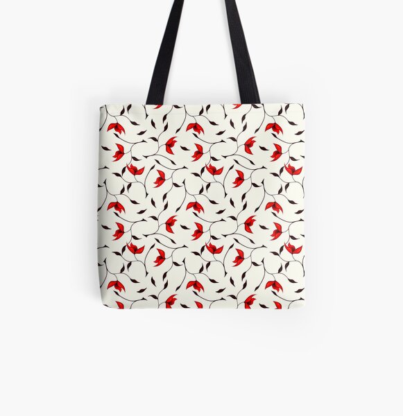 Delicate Red Flower Pattern All Over Print Tote Bag