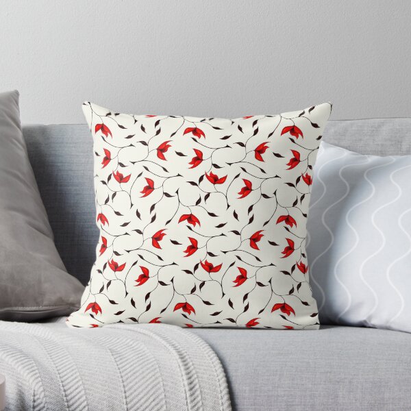 Delicate Red Flower Pattern Throw Pillow
