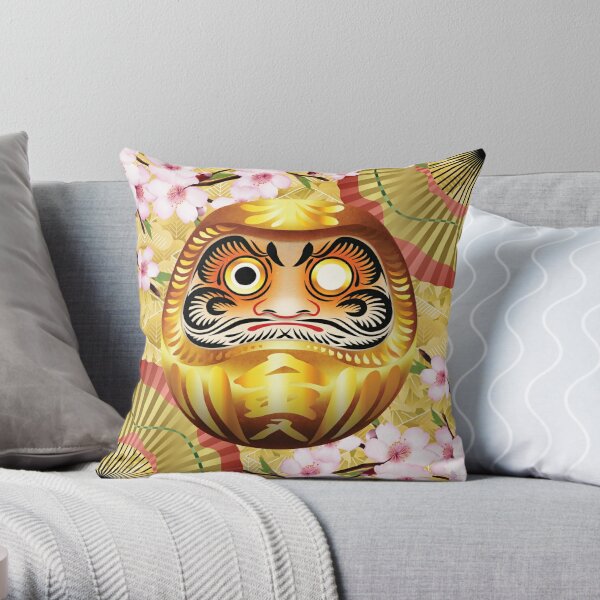 Black Daruma Throw Pillow, Decorative Accent Pillow, Square Cushion Cover,  Goth Japanese Art, Eclectic Room Decor