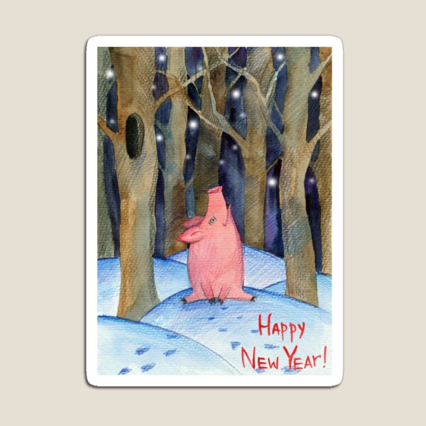 Item preview, postcard happy new year. Pig sitting in the snow in winter designed and sold by KaterinaSan.