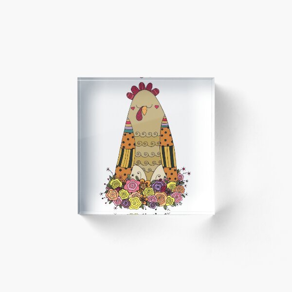 Funky Folk Art Chicken Acrylic Block