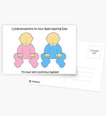 Baby Naming Day Congratulations for Twins. Postcards