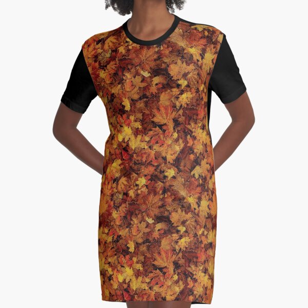 NATURAL PATTERN "AUTUMN LEAVES" Graphic T-Shirt Dress