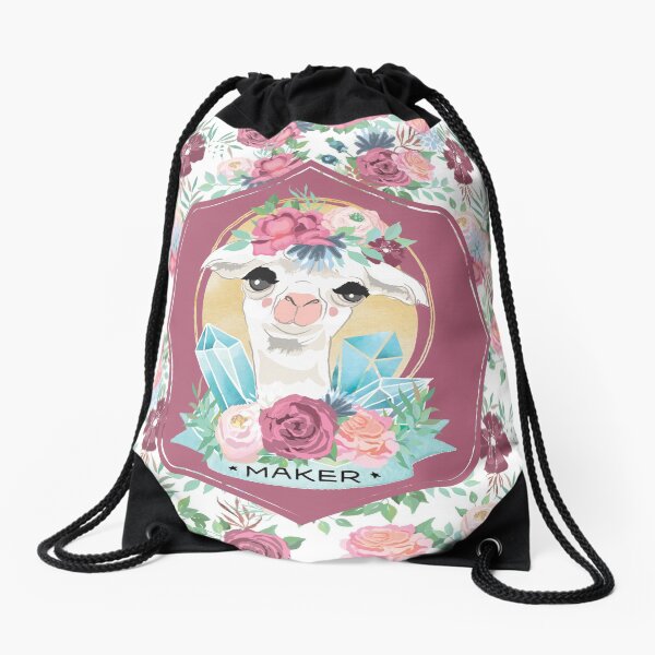Flora the Alpaca Maker for Knitters, Crocheters, Cross Stitch, Sewists, All Craft Makers, Llama Drawstring Bag