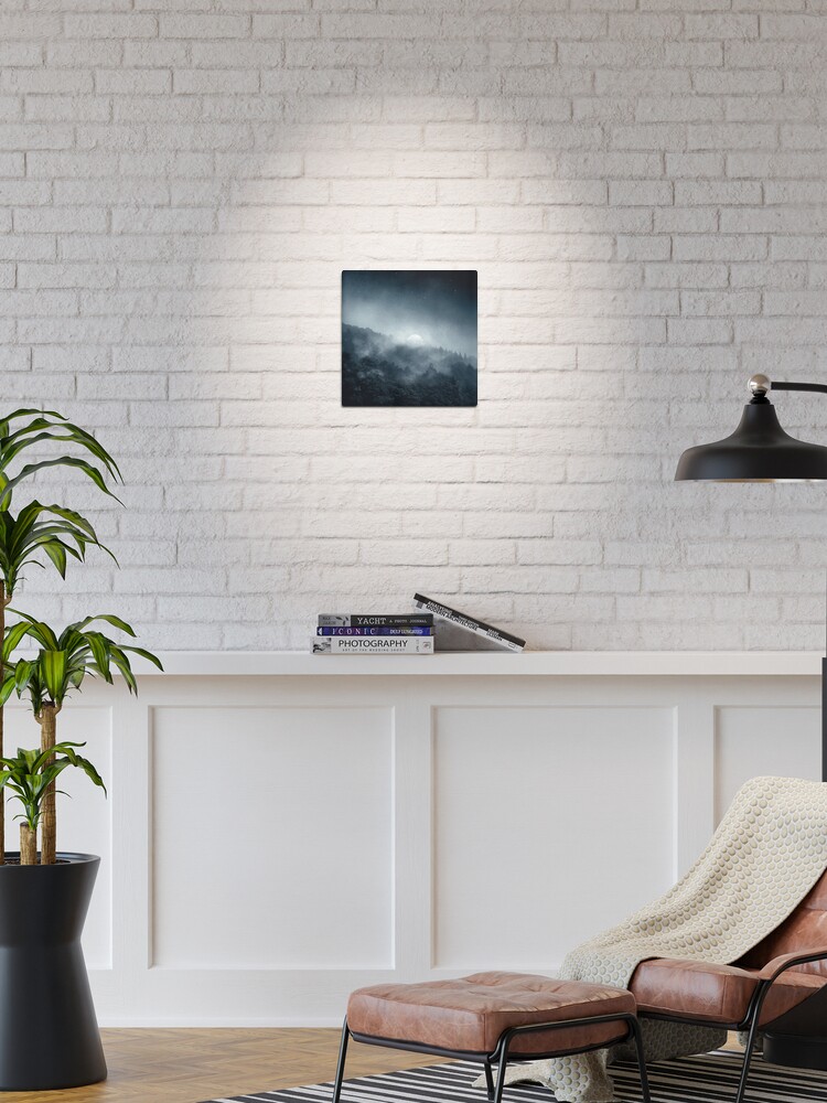Thumbnail 1 of 4, Metal Print, Night Shadows - Moon Over Misty Forest at Night designed and sold by DyrkWyst.