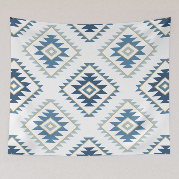 Item preview, Aztec Style Motif Pattern Blues White Gold designed and sold by NataliePaskell.