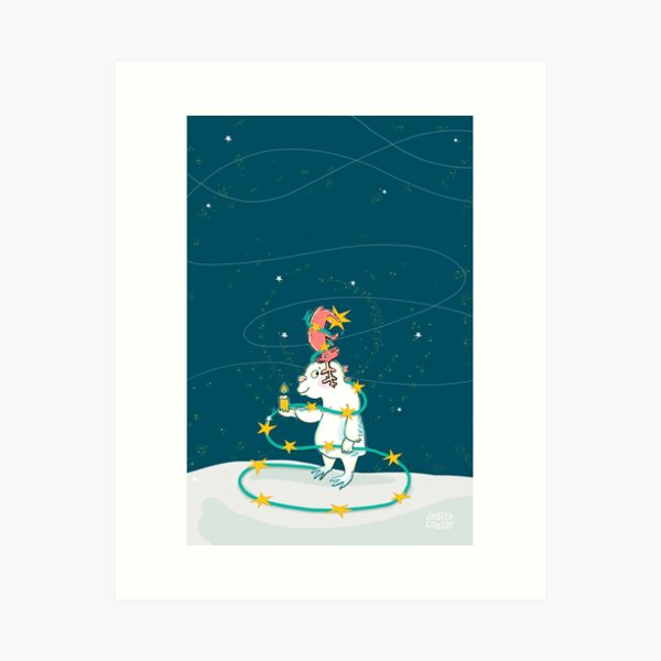Yeti & Hirsch als Weihnachtsbaum Kunstdruck