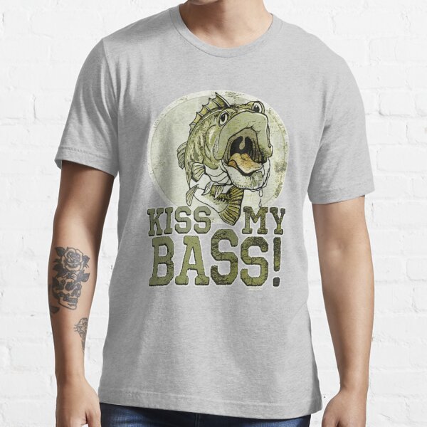 Men's Funny Fishing T-Shirt Kiss My Big Bass Vintage Fisherman Offensi