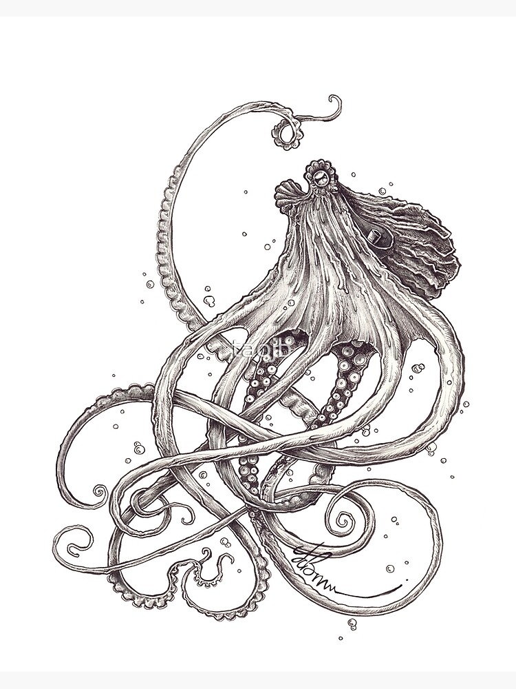 Octopus Tentacle Two-Tone Drawing Art Board Print for Sale by  SuspendedDreams