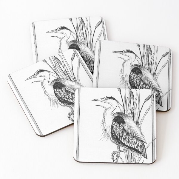 Item preview, Great blue heron and cattail ink illustration designed and sold by RedFinchDesigns.