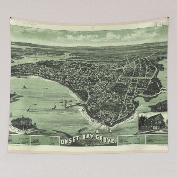 Item preview, Vintage Pictorial Map of Onset Bay MA (1885) designed and sold by BravuraMedia.