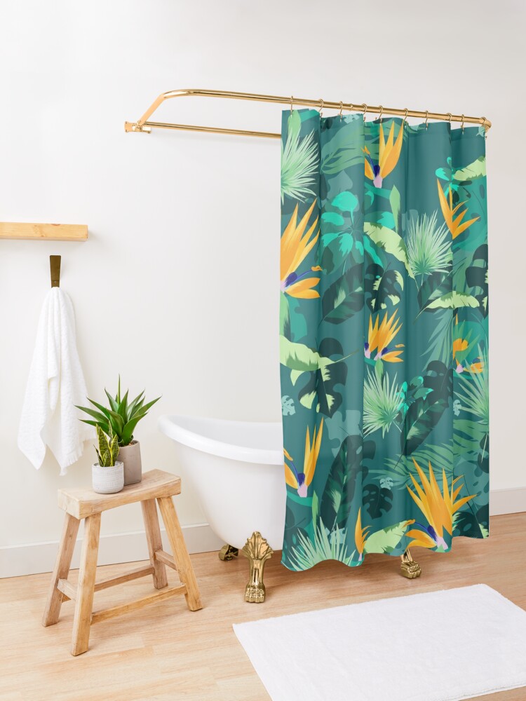 Jungle Leaves and Tropical Flower Pattern Shower Curtain for Sale by  SeraphineArts