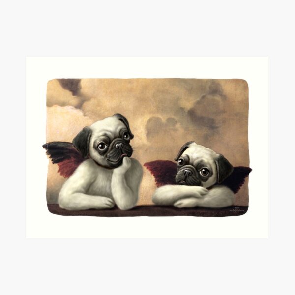 Twin Winged Pug Cherub Puppies Art Print
