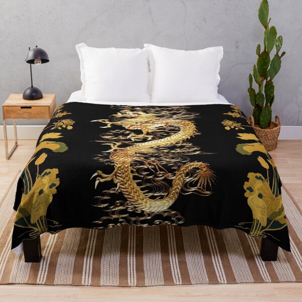 Item preview, GOLD DRAGON IN BLACK,Egret,Lotus,Green Gold  Floral designed and sold by BulganLumini.