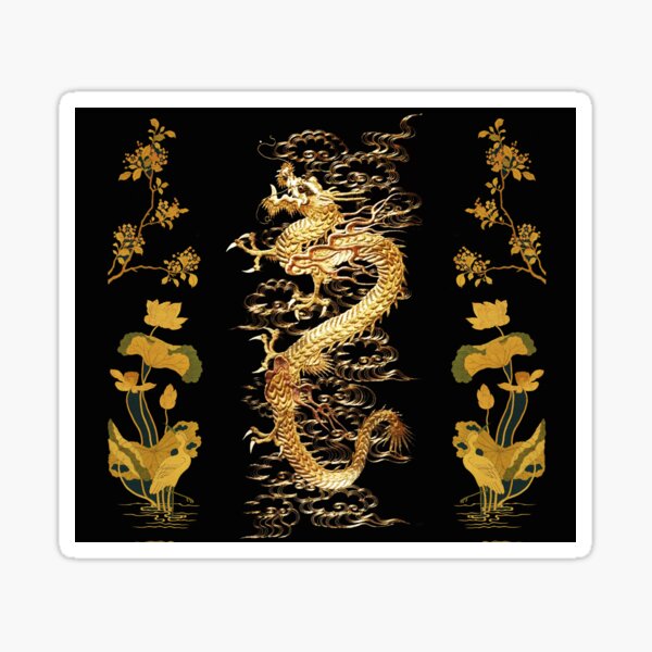 Item preview, GOLD DRAGON IN BLACK,Egret,Lotus,Green Gold  Floral designed and sold by BulganLumini.