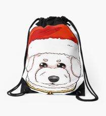 Bichon Frise Dog Christmas Hat Present Drawstring Bag