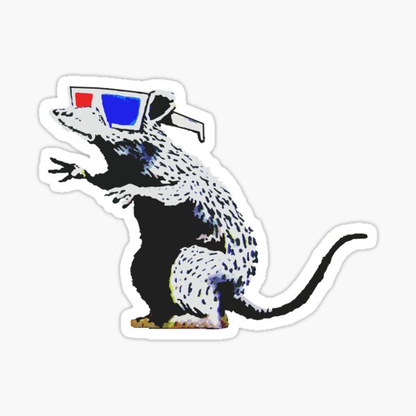 Banksy Rat With 3D Glasses Artwork, Street Art, Design For Posters, Prints, Tshirts, Men, Women, Kids Sticker