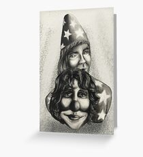 Two clowns circus carnival pencil art Greeting Card